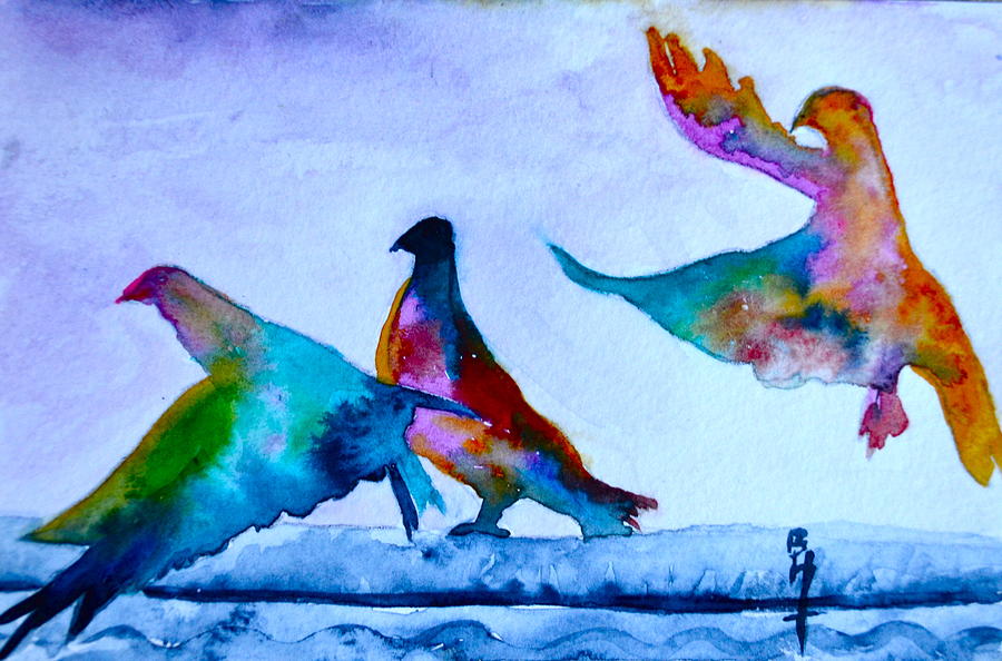 Pigeons Pigeons Pop Painting by Beverley Harper Tinsley
