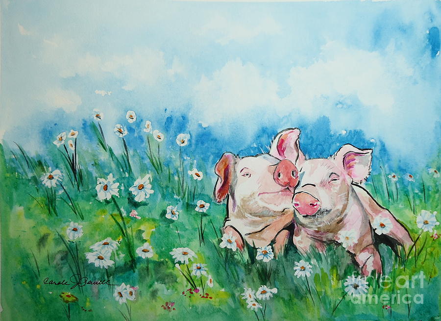 Piggie Love Painting by Carole Powell