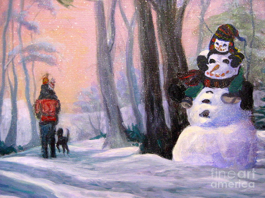 Piggyback Ride in Snow - 5 Painting by Gretchen Allen