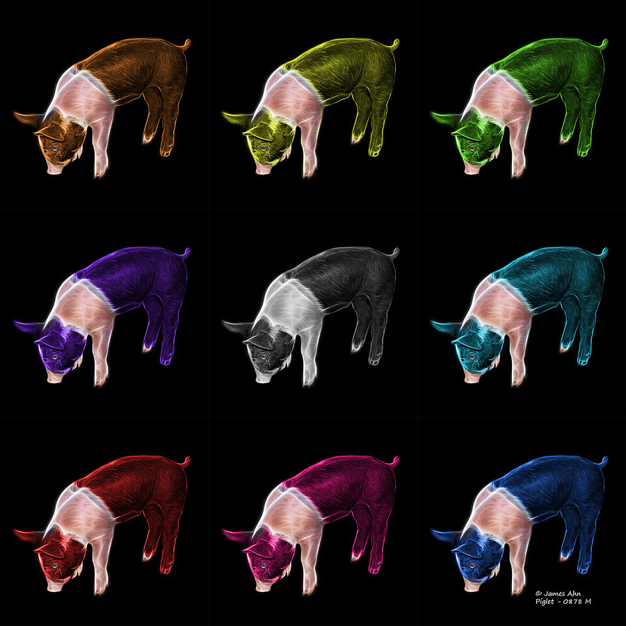 Pig Digital Art - Piglet Pop Art - 0878 FS - M - BB by James Ahn
