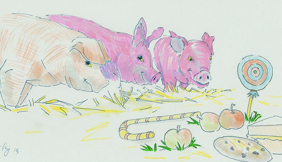 Pigs Cartoon Drawing by Mike Jory