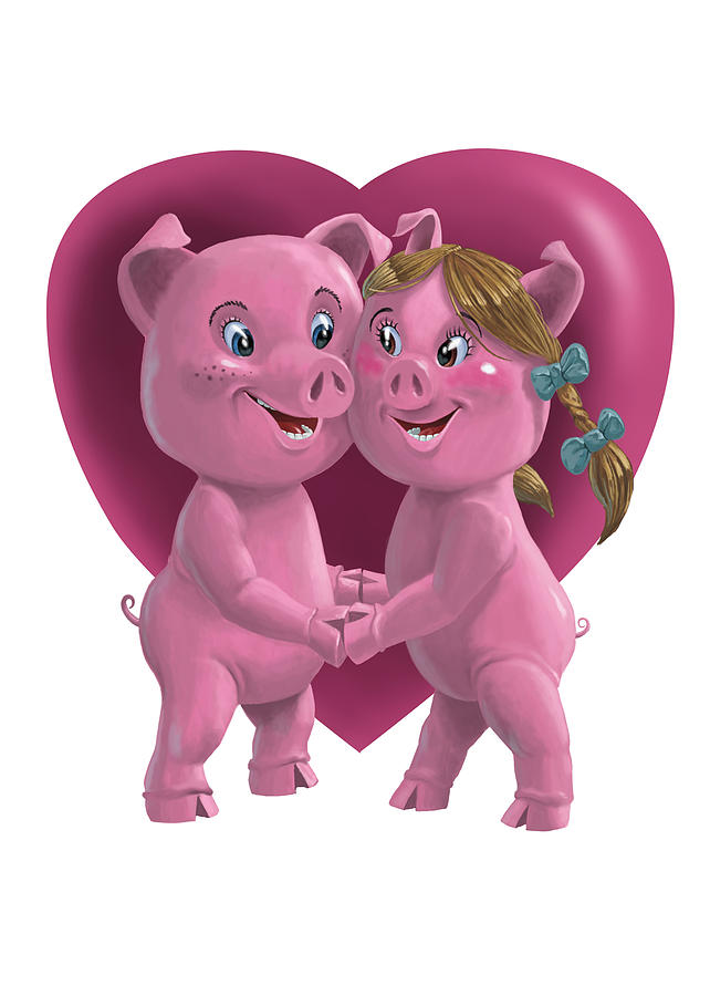 Pig Painting - Pigs In Love by Martin Davey