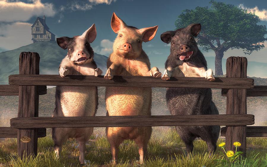 Pigs on a Fence Digital Art by Daniel Eskridge