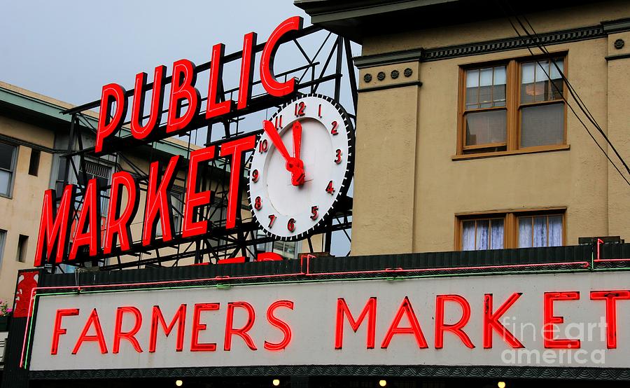 Seattle Photograph - Pike Place Farmers Market Sign by Tap On Photo