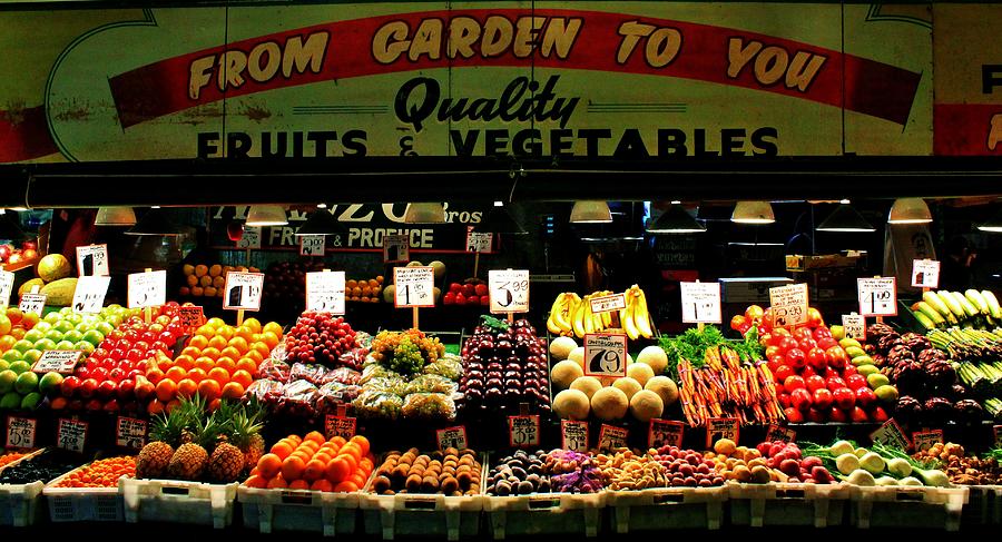 Seattle Photograph - Pikes Market Fruit Stand by Benjamin Yeager