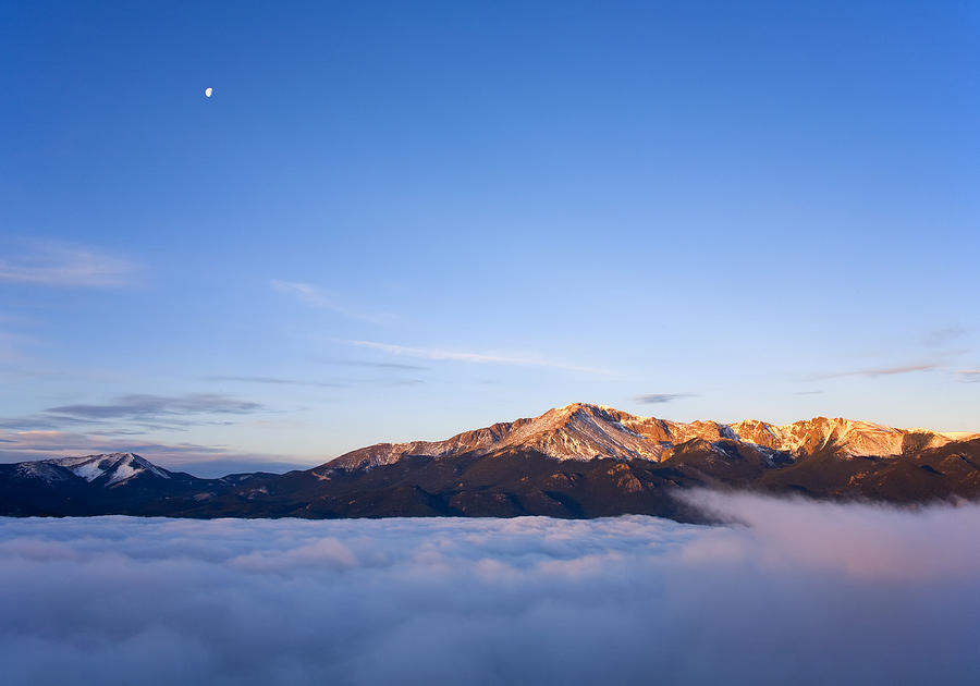 Pikes Peak Fog and the Moon Photograph by Morris McClung
