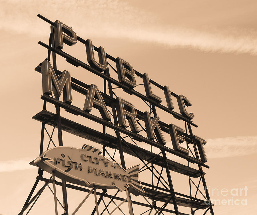 Pikes Place Market Sepia Photograph