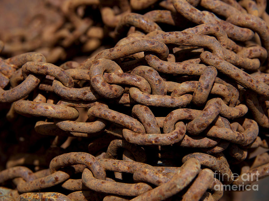 Chains Photograph - Pile of rusty chains by Bernard Jaubert