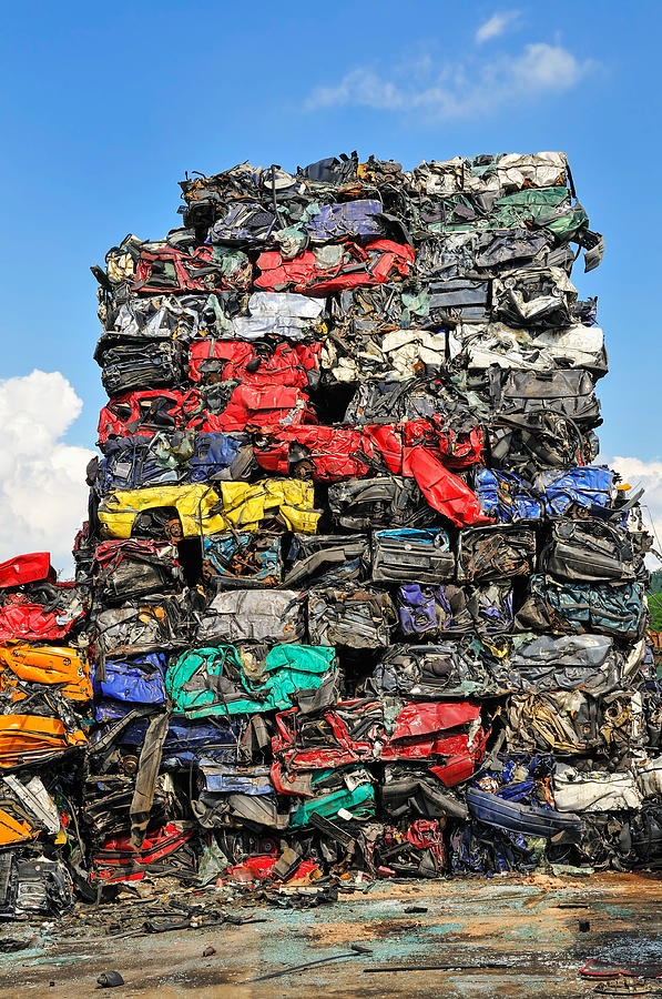 Car Photograph - Pile of scrap cars on a wrecking yard by Matthias Hauser