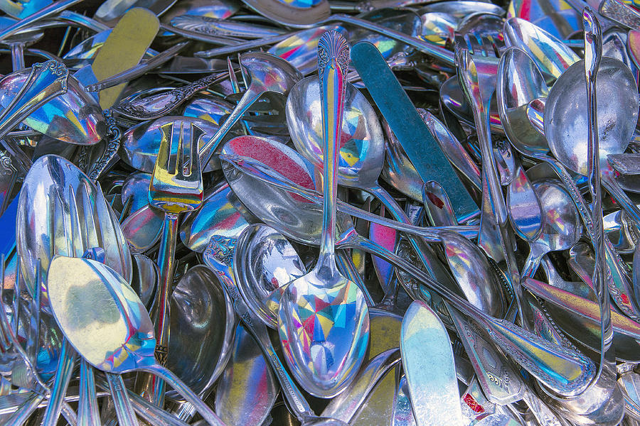Fork Photograph - Pile Of Silverware by Garry Gay