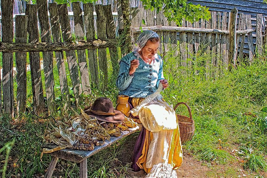 Pilgrim Lady Sewing Photograph by Constantine Gregory