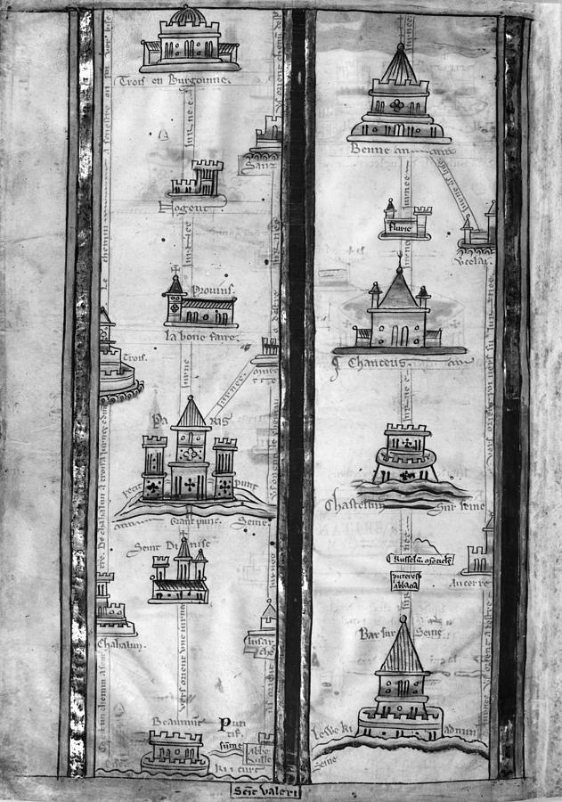 Pilgrims Map, C1250 Drawing by Granger