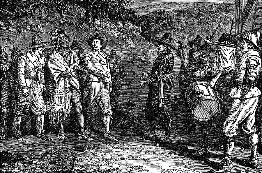 pilgrims receiving Massasoit Drawing by Ivan-96