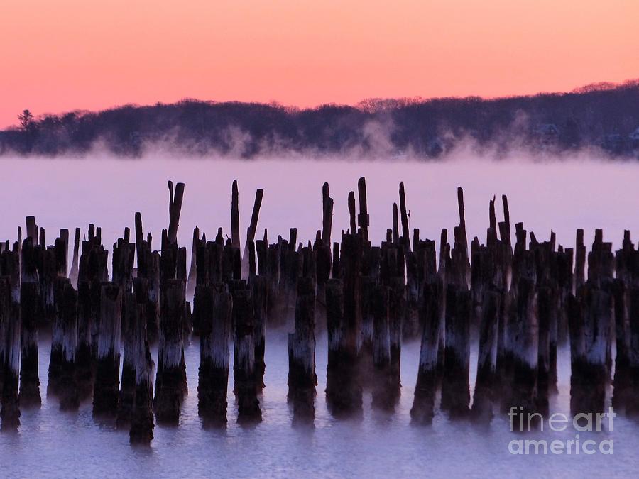 Pilings Sea Smoke Sunrise by Christine Stack Pilings Sea Smoke Sunrise by Christine Stack