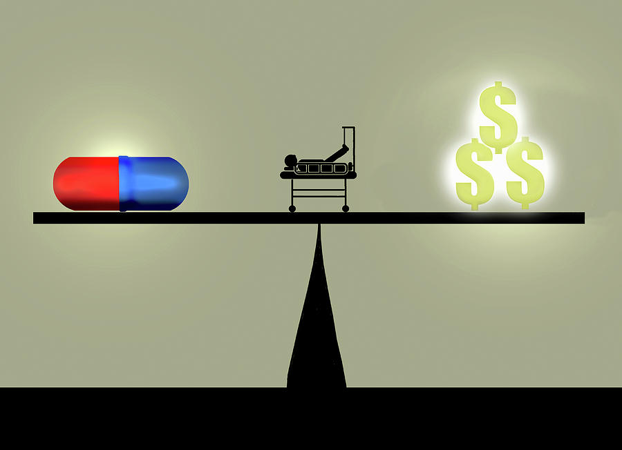 Pill And Dollar Signs Balancing Photograph by Ikon Ikon Images