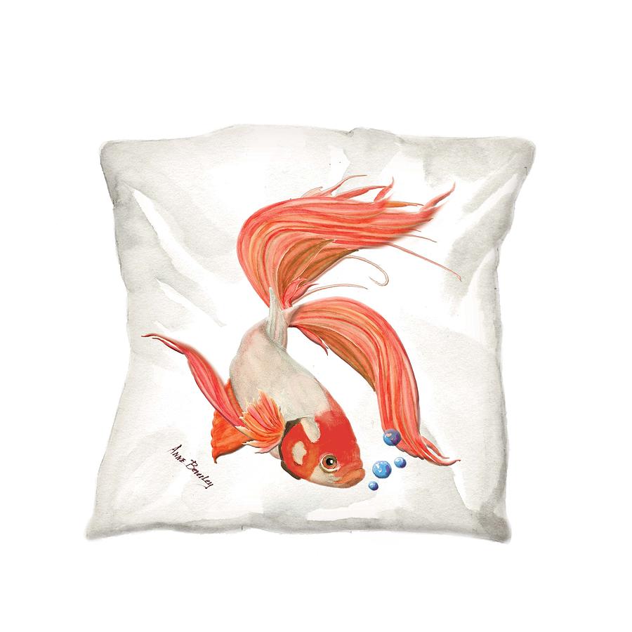 Pillow Beta Fish Painting by Anne Beverley-Stamps