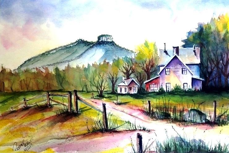 Pilot Mountain NC Farm Road SOLD Painting by Richard Benson