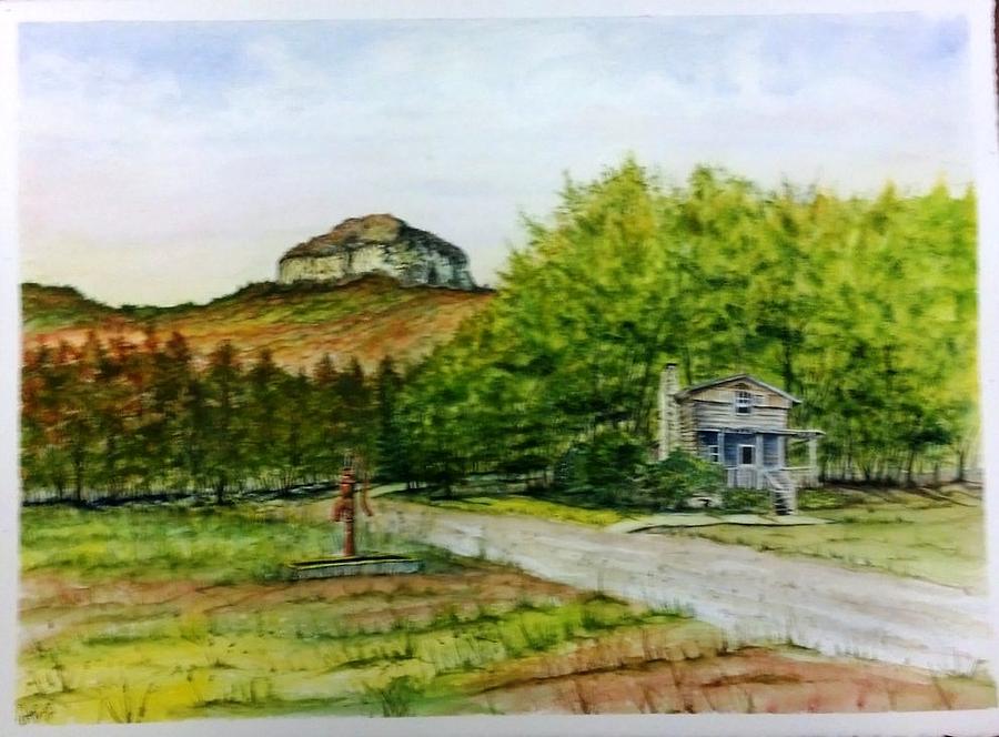 Pilot Mountain Nc Log Cabin SOLD Painting by Richard Benson