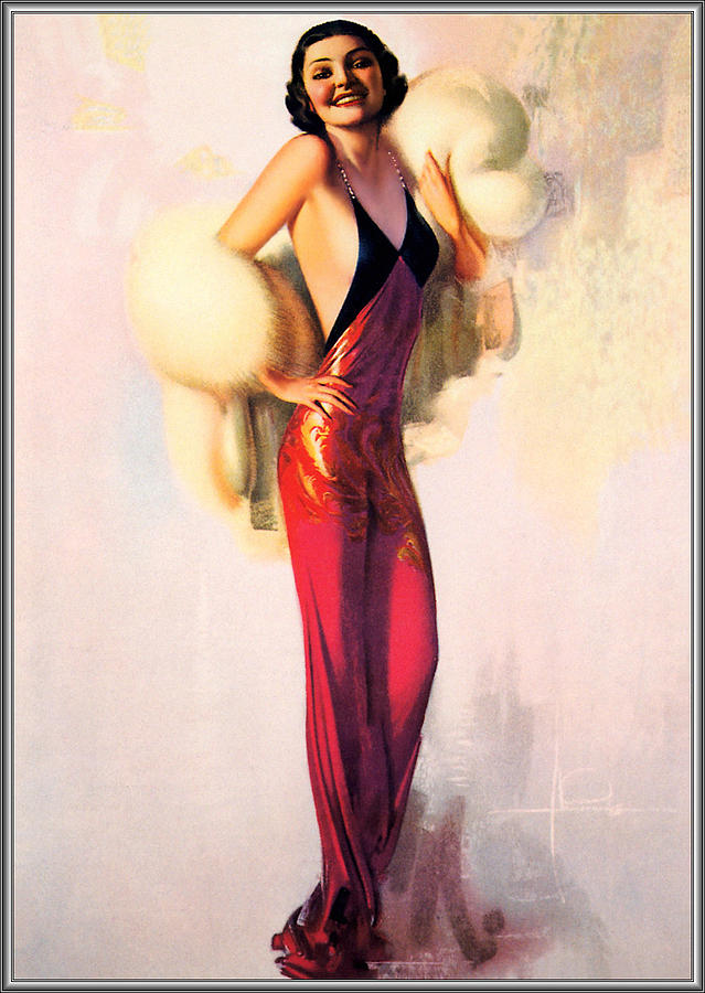 Pin Up in a Long Backless Gown Digital Art by Rolf Armstrong