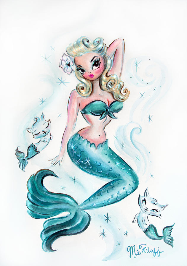 mermaid painting pin up mermaid with mermaid kitties by miss fluff claudette barjoud - Mermaid Pictures mermaid painting pin up mermaid with mermaid kitties by miss fluff claudette barjoud - Mermaid Pictures