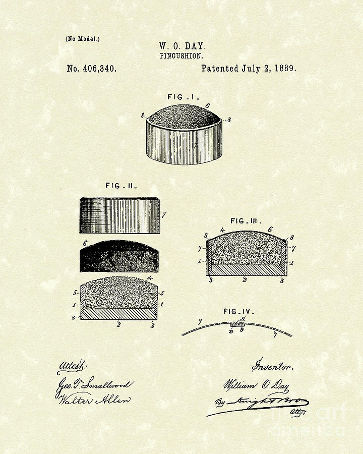 Pincushion 1889 Patent Art Drawing by Prior Art Design