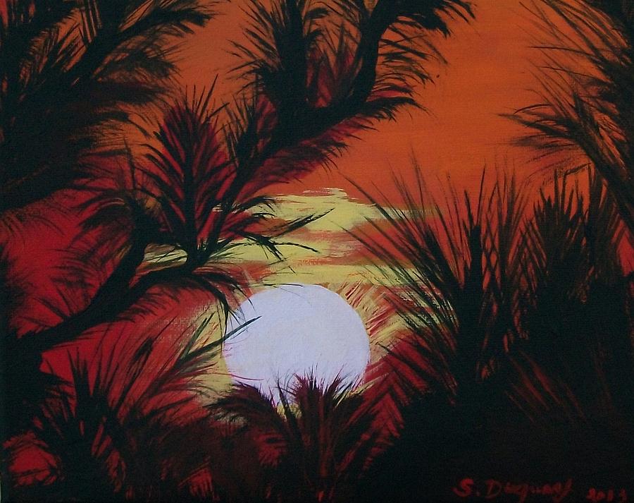 Pine Branch Silhouette Painting by Sharon Duguay