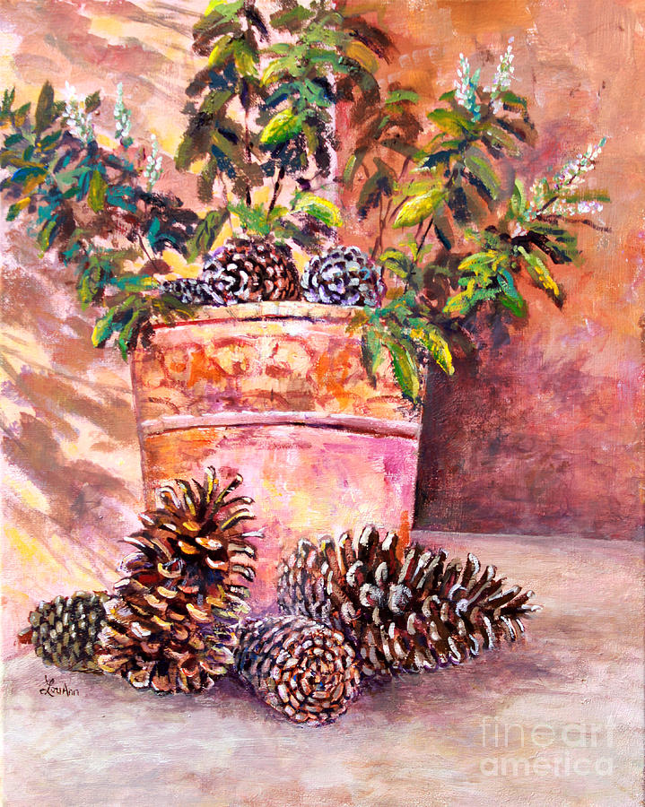 Pine Cone Still Life Painting by Lou Ann Bagnall
