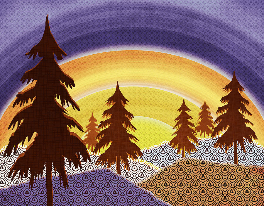 Pine Forest Sunset Digital Art by Shawna Rowe