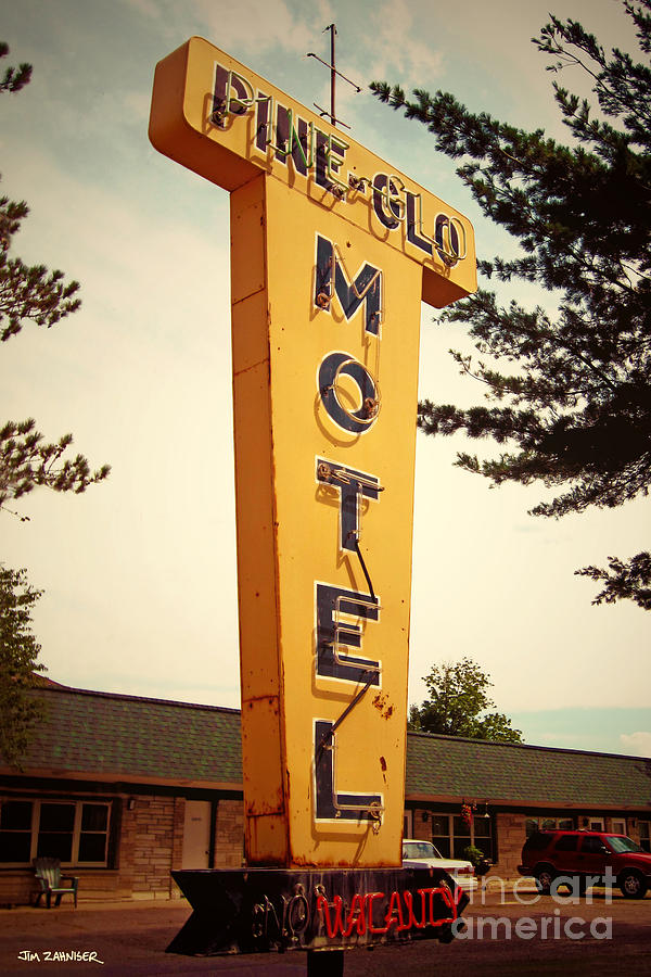 Vintage Digital Art - Pine Glo Motel by Jim Zahniser