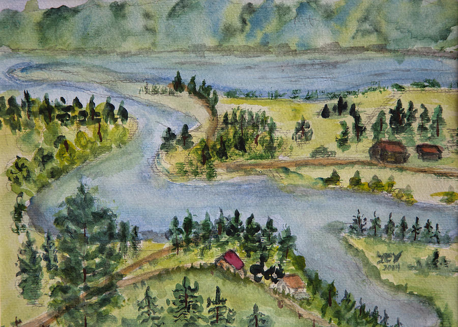 Pine Needle View of the Flat Head River. Painting by Lucille  Valentino