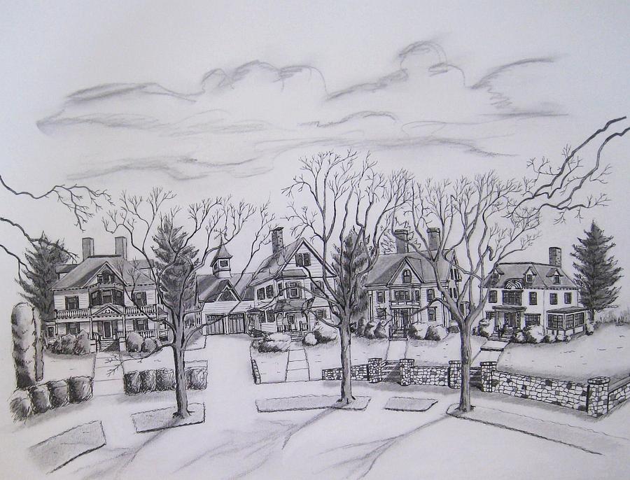 Pine Street Homes Drawing by Paul Meinerth