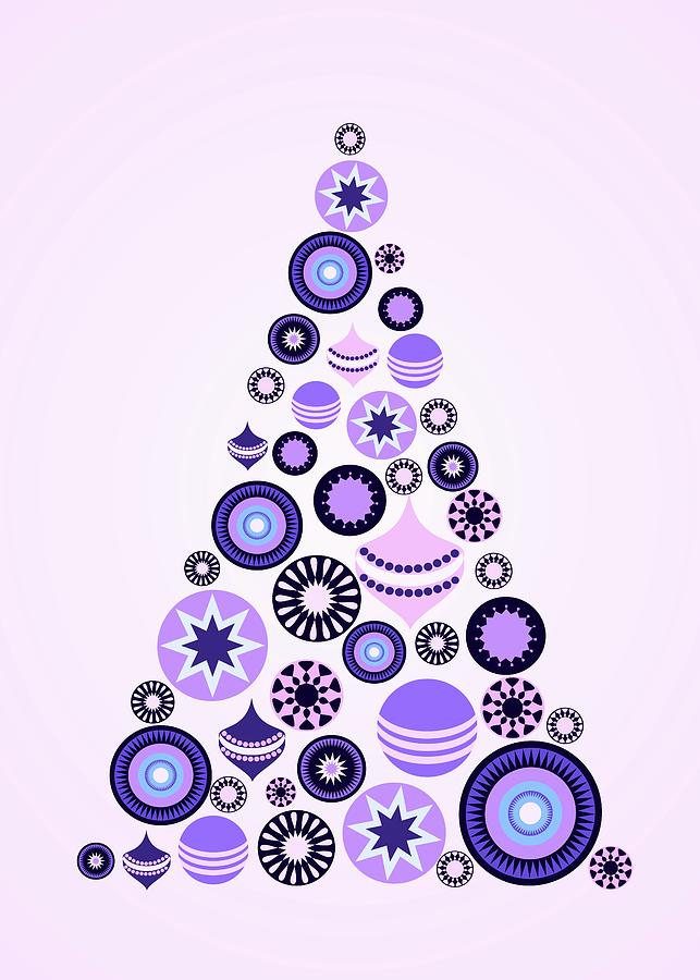 Pine Tree Ornaments - Purple Digital Art by Anastasiya Malakhova