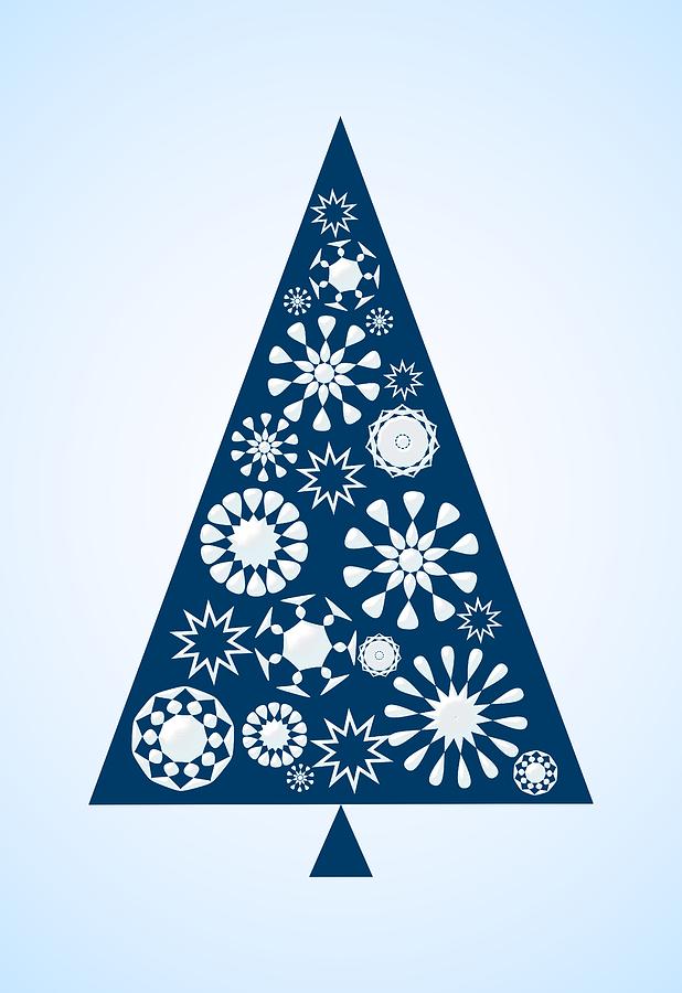 Winter Digital Art - Pine Tree Snowflakes - Blue by Anastasiya Malakhova