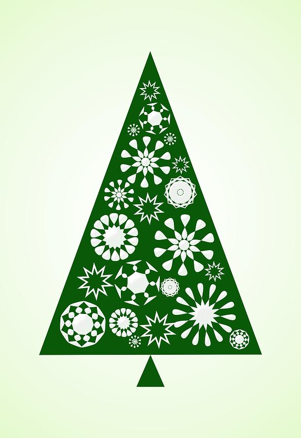Winter Digital Art - Pine Tree Snowflakes - Green by Anastasiya Malakhova