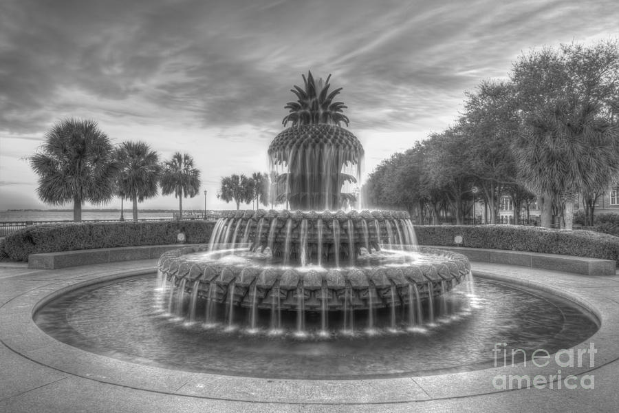 Pineapple Fountain in Black and White Photograph by Dale Powell