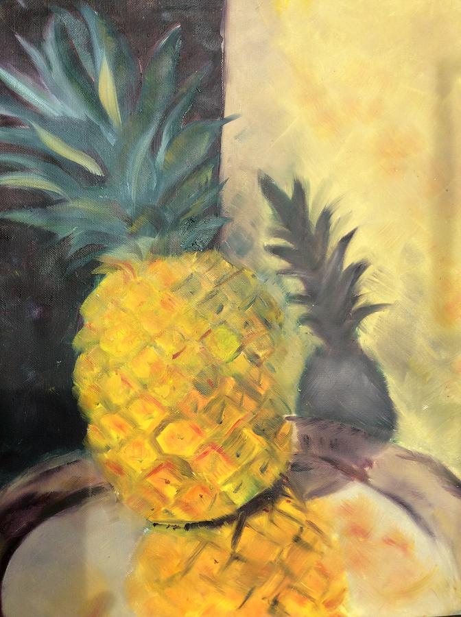 Pineapple on a Silver Tray Painting by Karen Carmean