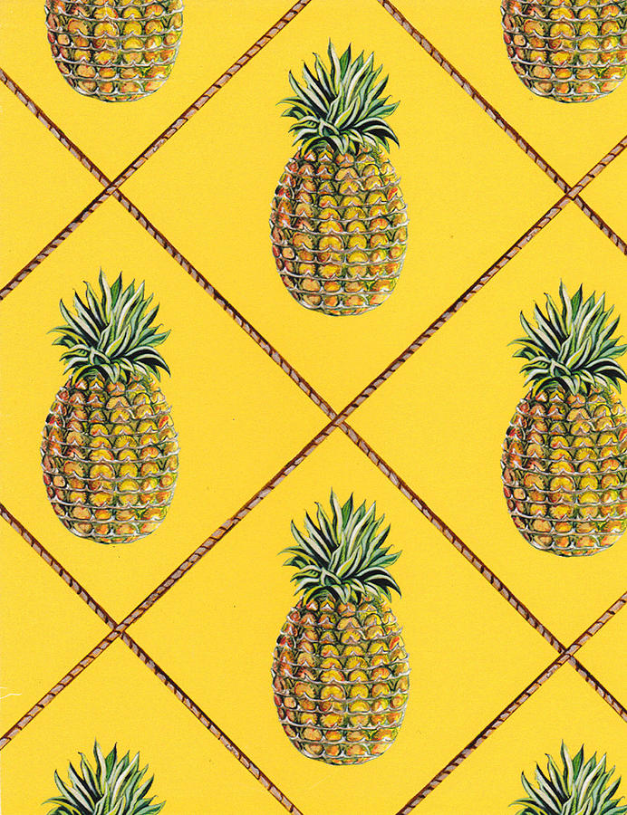 Pineapple Squared Textile Pattern Painting by John Keaton