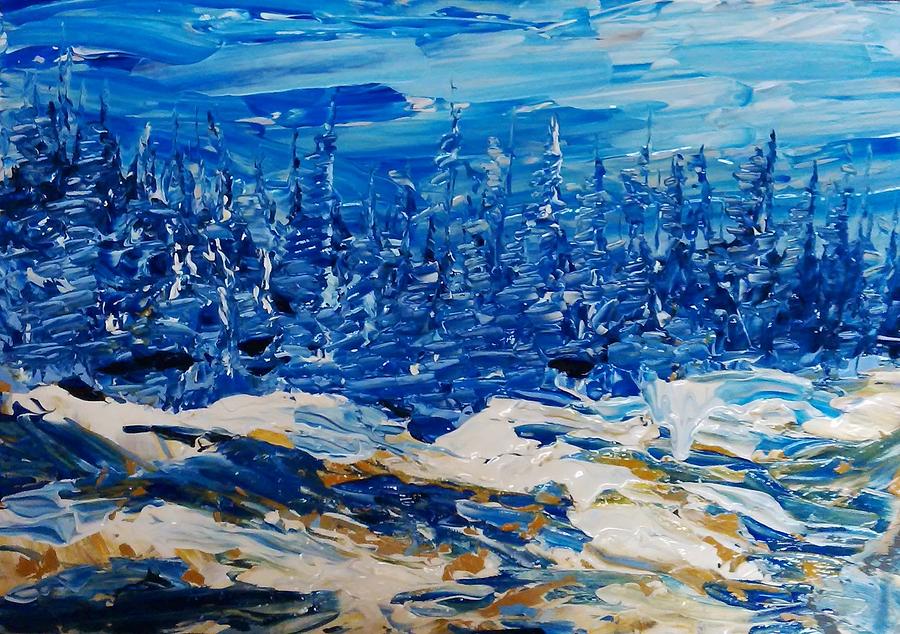 Pines in Winter Blues Abstract No. 2 Painting by Desmond Raymond