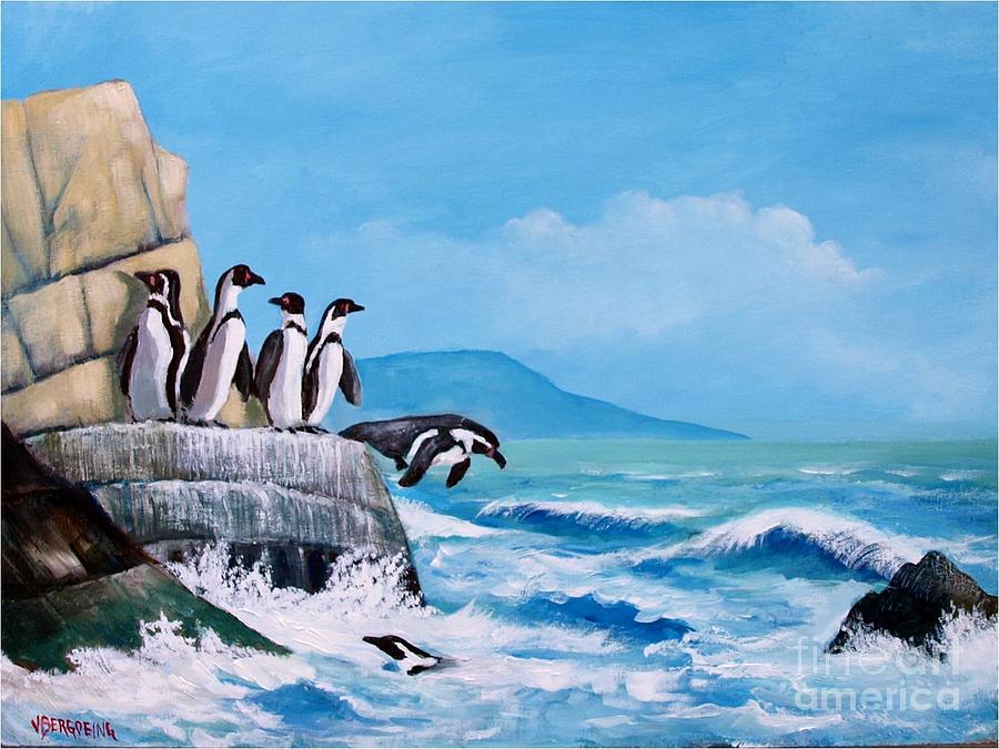 Pinguinos de Humboldt Painting by Jean Pierre Bergoeing
