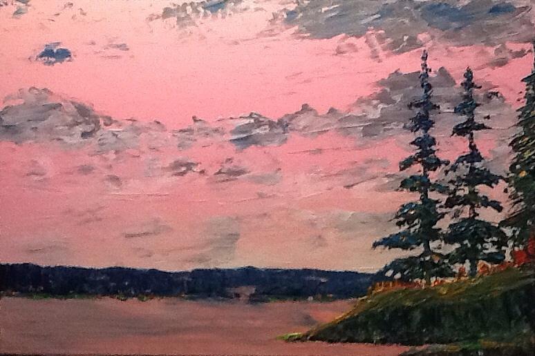 Pink a Sky Lake of the Woods Painting by Desmond Raymond