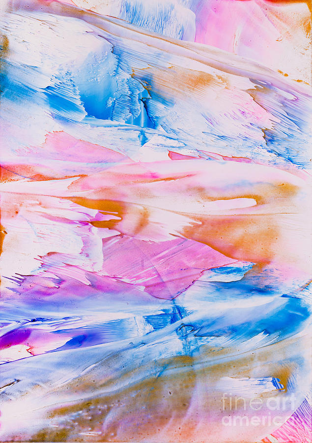 Pink and blue paint splodge abstract Painting by Simon Bratt