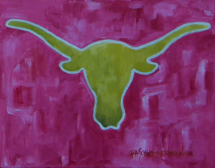 Pink and Green Longhorn Painting by Patti Schermerhorn