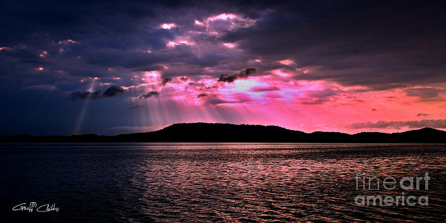 Pink and Grey Rays Sunrise Art  photo download and wallpaper screensaver. Photograph by Geoff Childs