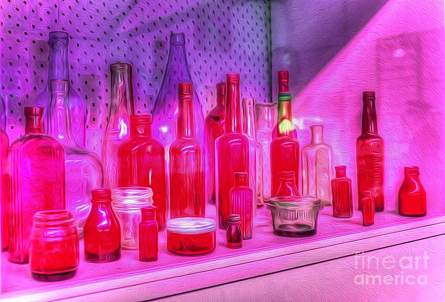 Bottle Photograph - Pink and Red Bottles by Kaye Menner