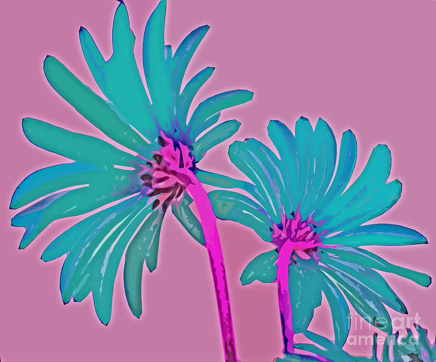 Pink and Teal Blue Flower  Pop  Art  Abstract Color Design  