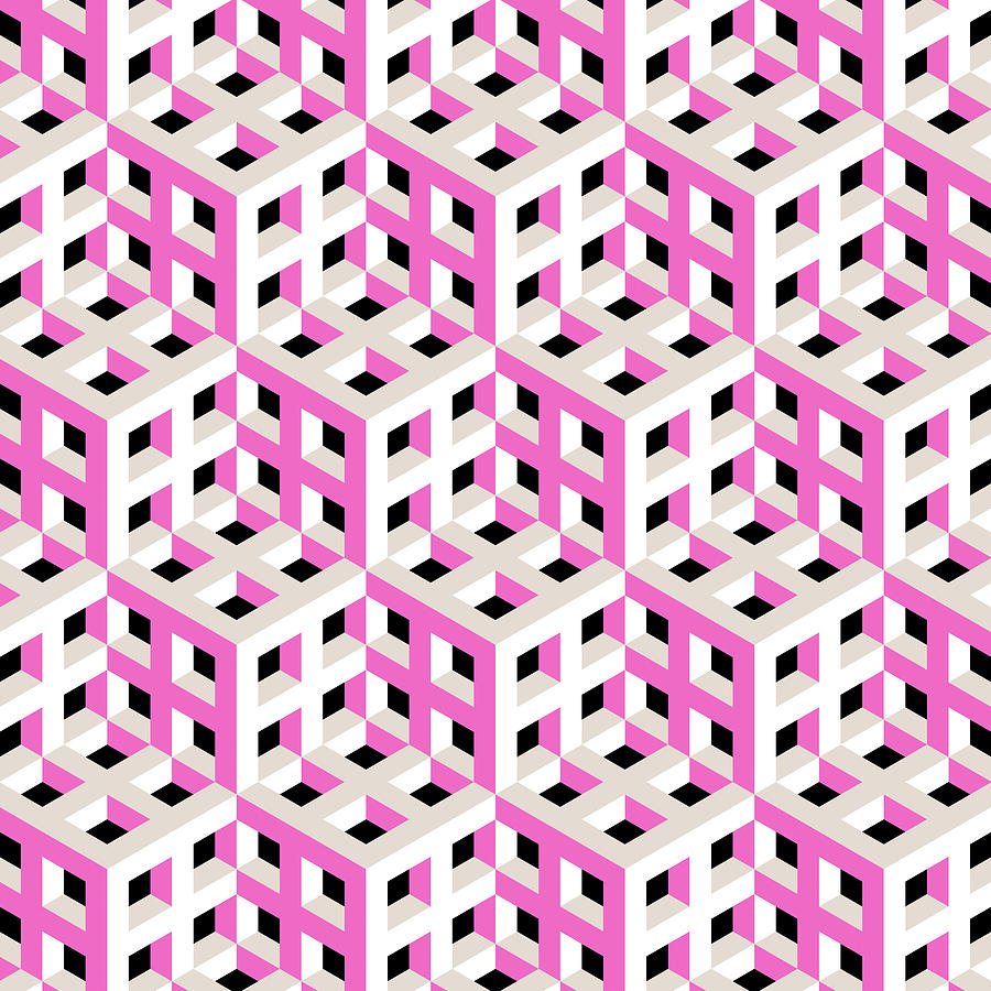 Pink and White Pattern with Grey and Black Digital Art by Gabiw Art