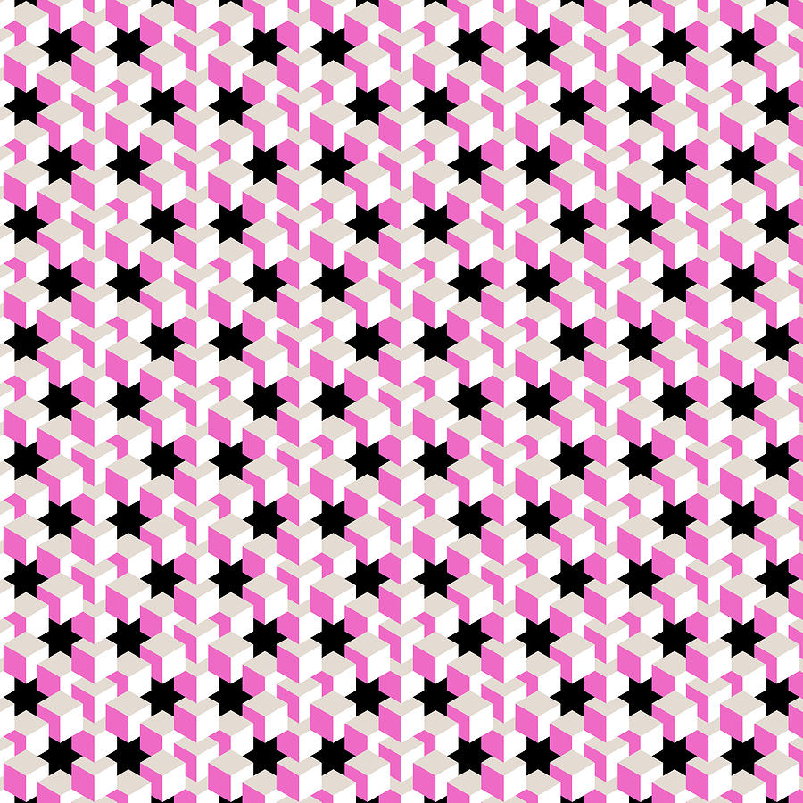 Pink and White Pattern with Grey and Black Stars Digital Art by Gabiw Art
