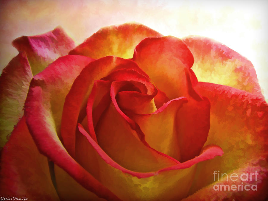 Pink and Yellow Rose - Digital Paint Photograph by Debbie Portwood