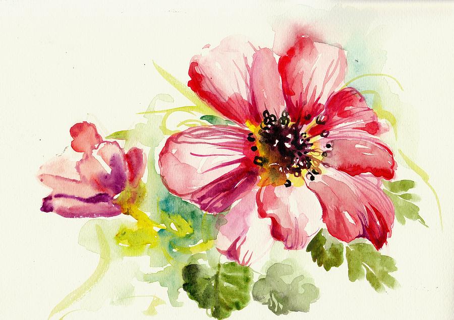 Pink Anemones - Watercolor - Flowers Painting