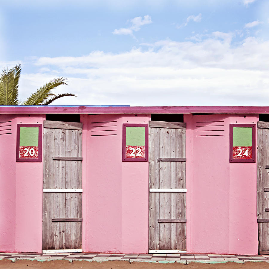 Pink Beach Changing Rooms Rimini by Angela Bonilla